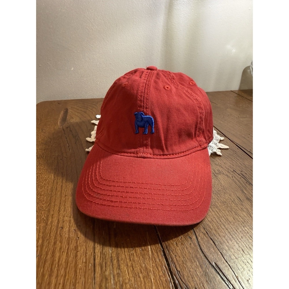 Bulldog Hat Cap Strap Back Red Embroidered Legacy Brand Cotton Adjustable Washed